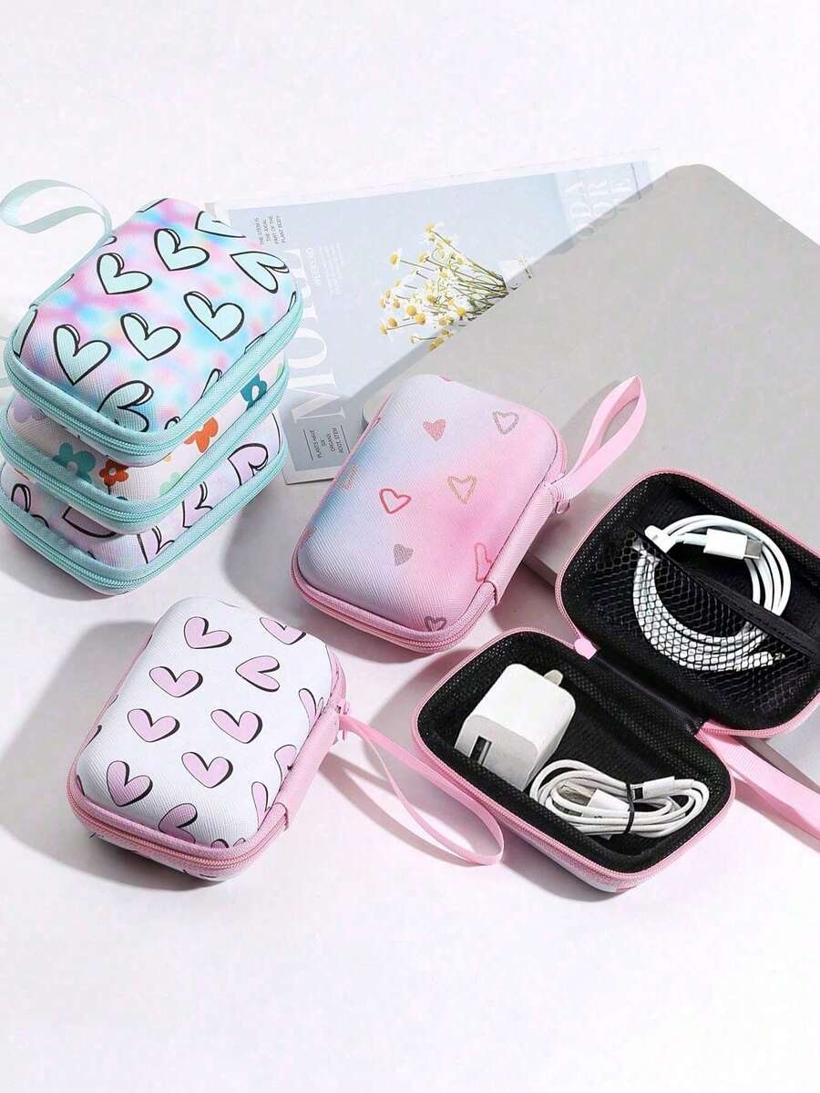 1PC Portable Mini Storage Bag, Mobile Phone Charger Data Cable Organizer Bag, Zipper Around Box Wallet Charger Case - Multicolor - View 1