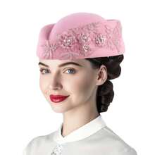 1pc Vintage European British Wool Felt Headdress Hat, Women's Church Derby Headpiece With Floral Decoration, Soft Beret Cap, High-End Stewardess Hat Suitable For Cosplay, Theme Party, Online Influencer Props