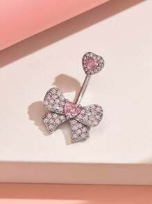 1 pieza Anillo de ombligo de joyería para perforación con lazo en color plata, dorado y rosa, de acero inoxidable con colgante flotante en forma de lazo, joyería corporal sexy para verano y playa, accesorio de joyas de ombligo