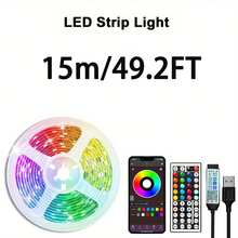 Tira LED RGB para dormitorio con control remoto, Bluetooth, ajuste de temporizador, regulable, luces LED de colores cambiantes para habitación, fiesta, decoración, 20 M, luces LED, decoración de pared, luces traseras para TV - luz policromática - Ver 15