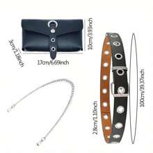 Punk Style JK Uniform Accessories Belt Full Hole Belt, Dark Punk Fashion Versatile Pants Punching Belt Bag, Women's Chain Waist Bag, Phone Pouch Change Money Bag