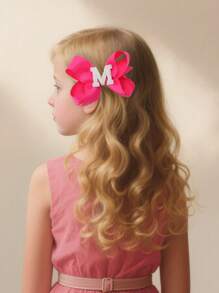 1 pieza Lazo con letra gigante brillante para niñas con perlas falsas y strass - Clip de cocodrilo elegante color rosa intenso - Accesorio de pelo dulce y lindo, regalo ideal para fiestas y festividades