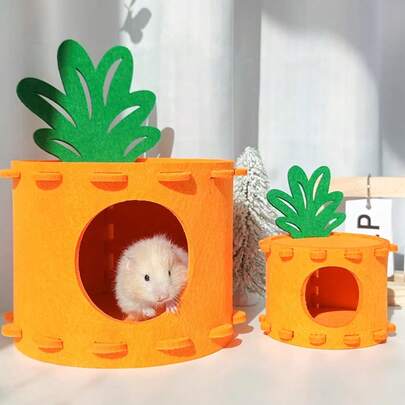 1pc Carrot Shaped Felt Material Windproof Warm Hamster Hideout House, Full Enclosure Cozy Sleeping Nest, Small Pet Bed Decor Suitable For Small Pets