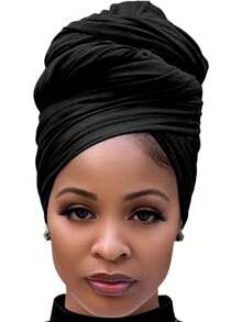Harewom Wraps Stretch Scarf Long African Hair Wraps Turban Headwraps Jersey Headbands - 1件 - 軍綠色 - 查看 8