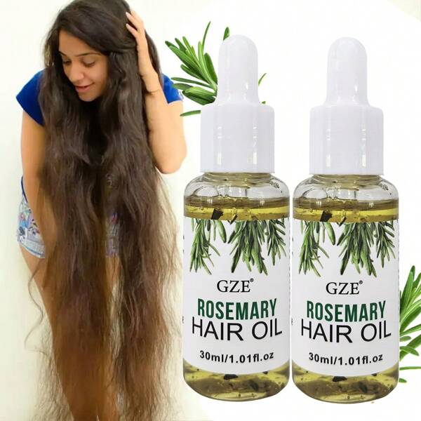 2 PEÇAS Óleo de Rosemary para Cabelo GZE, Óleo de Couro Cabeludo de Rosemary, Enriquecido com Biotina para Fortalecer as Mechas | Para Todos os Tipos e Texturas | Cabelos Lisos, Ondulados e Quimicamente Tratados, Reparam Pontas Duplas e Cabelos Danificados