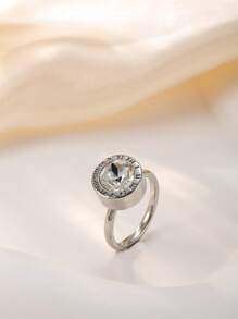 1 pieza Anillo de acero inoxidable chapado en oro de 18k con diamantes para mujer, accesorio elegante y de moda adecuado para uso diario, vacaciones, citas, regalo
