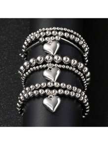 Set de 7 piezas de pulseras con cuentas en forma de corazón, joyería de perlas ABS de moda como regalo para mujeres, para uso diario