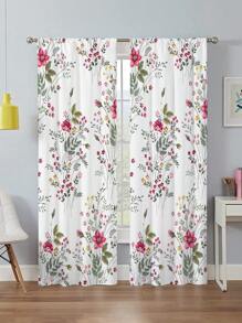 2 pièces Rideaux imprimés de fleurs aquarelle botaniques de printemps, sans trous, convient pour la chambre, le bureau, la cuisine, le salon, l'étude, décoration d'intérieur
