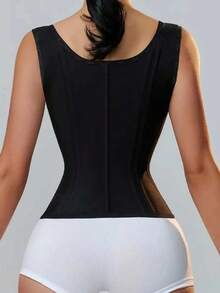 Fajas High Double Compression Waist Trainer Corset Tummy Control Body Shaper Slimming Waist Belt With Bones Shapewear - màu đen - Xem 3