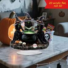 2D Plane, Acrylic Three Witch Party Decoration Decoration, Transparent Character Decoration, With Skull And Pumpkin Design, Very Suitable For Home, Bedroom, Office Desktop Decoration, Perfect Holiday Gift.