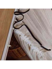 Cortinas transparentes con bordes a rayas japoneses y ribete negro, cortina corta para la cocina