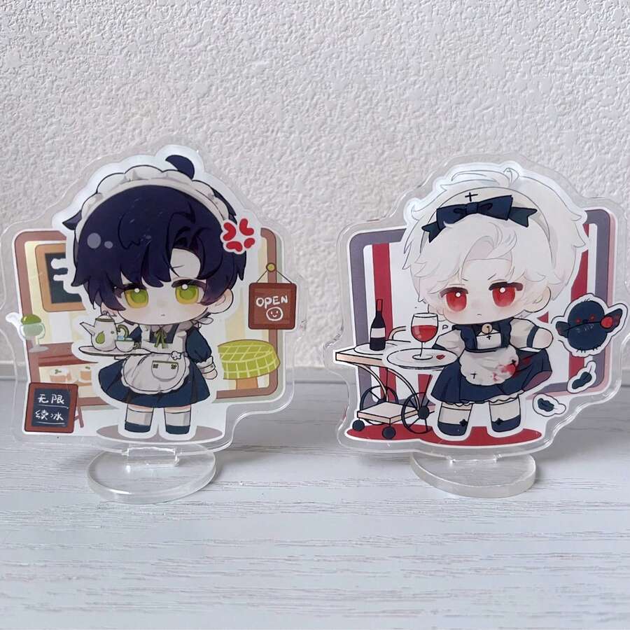 2Pcs Cute Anime Character Acrylic Standee, 10cm 2D Game Themed Girl Collectible Ornament, Desktop Decoration, Back To School Gift For Anime Fans - Multicolor - View 1