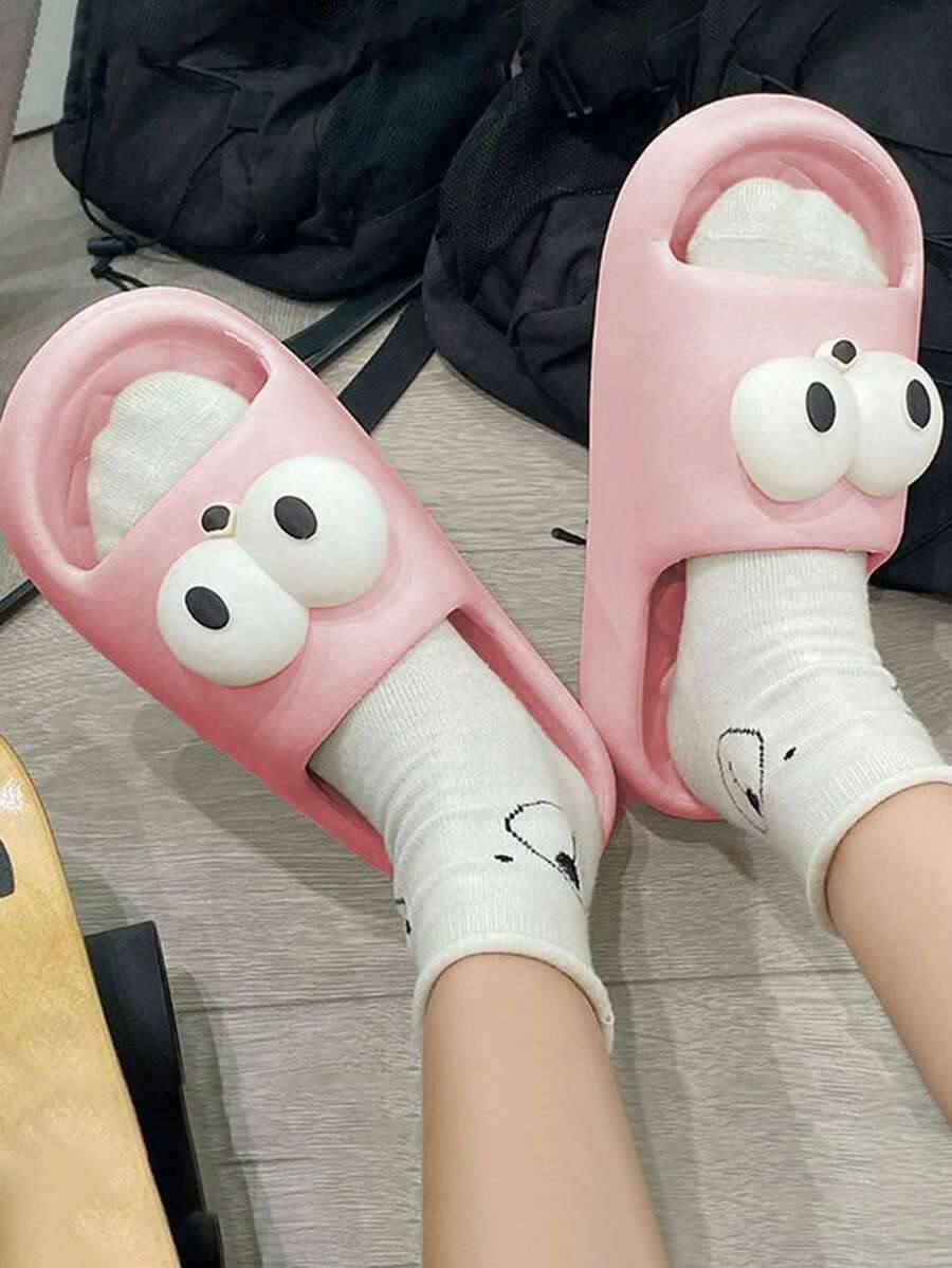 Sandalias Plana Para Mujer Diseño Animado De Ojos Suela Texturizada, Sandalias EVA De Moda Antideslizante De Primavera Y Verano Para Hogar Y Vacaciones