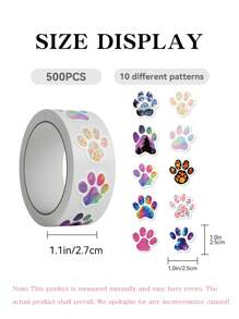 1 Roll/500 Dog Paw Print Rolls, Paw Print Graffiti Stickers, Cute Decorative Hand Account Book Phone Case Stickers, 500 Bright Animal Paw Print Stickers - Suitable For Students' Colorful Reward Stickers, Self-Adhesive Paper Stickers For Classroom And Home Office Decoration, Fun Learning Tools, Classroom Stickers, PVC Non Drying Adhesive