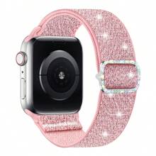 Bande stretch brillante compatible avec 38mm 40mm 41mm 42mm 44mm 45mm 46mm 49mm pour femmes, bracelet en nylon scintillant boucle solo, bracelet de poignet pailleté pour Series 10 9 8 7 6 5 4 3 2 1 SE Ultra