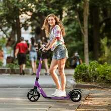 Kick Scooter, 200mm Big Wheels Scooter For Adults With Disc Brakes, Adult Scooters With Carry Strap And Double Shock Absorption, Foldable Scooters - Purple - View 7