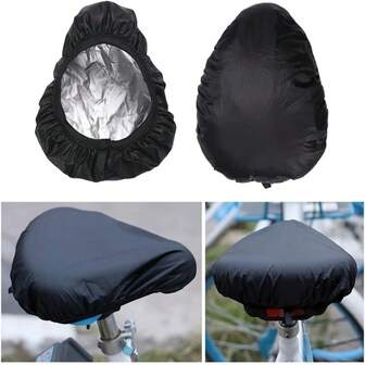 1pc Elastic Bicycle Seat Cover With Adjustable Straps - High-Quality Black Waterproof Seat Protector, Suitable For Both Men And Women, Durable Fabric For Travel, Outdoor Cycling, Reflective Design, Snug Fit, Adult Cycling Accessory