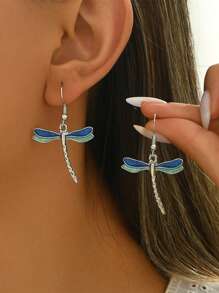 2pcs Dragonfly Pendant Earrings, Metal, Elegant Fashion Matching Accessories For Daily Wear And Party