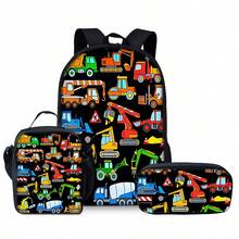 3pcs Set Cool Truck Backpack, Unisex, Lightweight Polyester, Adjustable Strap, Zipper Closure, Hand Wash, Personalized Style With Print Design - Black - View 13