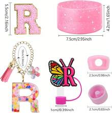 6PCS Cup Accessories Set For 30oz 40oz, Compatible With Stanley Cup Letter Charms For Handle Silicone Boot,Straw Cover Topper & Sticker (Letter S) - Letter R - View 3