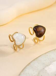 1pc/2pcs Stainless Steel Vintage Gold Tone Rings Set, With Inlaid White & Brown Rhombus Gems, Suitable For Women's Daily Wear Or Gift