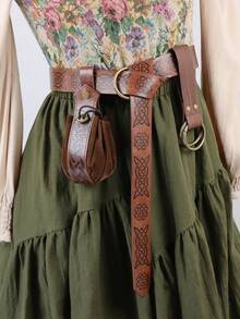 3件套棕色PU皮革中世纪骑士腰带、腰包，适合派对、节日、文艺复兴维京LARP角色扮演道具、秋季、万圣节 - 棕色 - 查看 6