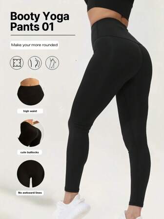 Women's High Waist Slimming Yoga Pants - Solid Color, Blended Polyester & Elastic Fiber, Suitable For Running And Gym Workout
