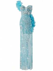 New Pearl Embellished Sexy Women's Evening Party Dress, Formal, Gown, For Wedding Guest