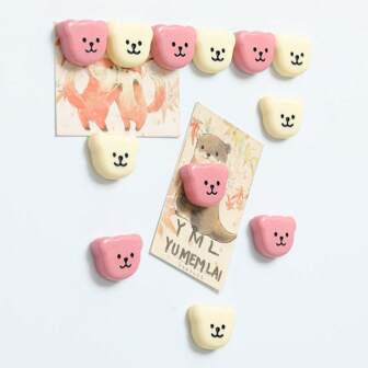 Conjunto de 6 ímãs de geladeira de ursinho fofo, adesivos de quadro branco de ursinho rosa, decoração para casa e cozinha.