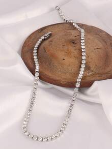 1条4毫米不锈钢网球链项链，男士嘻哈项链，镶嵌水晶锆石颈链，镀银项链，教师节礼物 - 銀色 - 查看 2