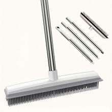 Rubber Broom Carpet Rake Pet Hair Remover Portable Detail Hair Removal Brush Pet Hair Removal Tool Suitable For Hair Carpet Hardwood Floor Tile Window Multi-Component Pet Hair Removal Broom With Long Handle