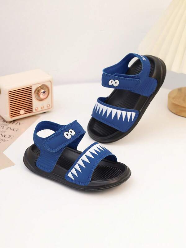 1 Pair Kids' Fashionable Sandals, Summer New Unisex Children's Beach Shoes, Soft Sole Hook And Loop Open Toe Sandals
