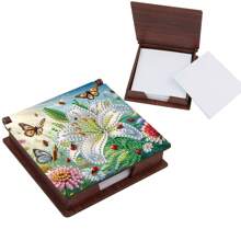 1pc DIY Diamond Painting Note Holder Wooden Memo Box For Desk – Special Shaped Rhinestones, Flower & Animal Patterns, Includes 160 Sticky Notes, Handmade Memo Holder For Office, Home, School, Crafts & Holiday Gifts