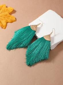 1 Pair Bohemian Style Fluorescent Red, Navy Blue, Gray, Rose Red, Pearl Pink Long Tassel Triangle Minimalist Fashion Alloy Earrings For Women, Suitable For Daily Wear - Hole Green - View 4