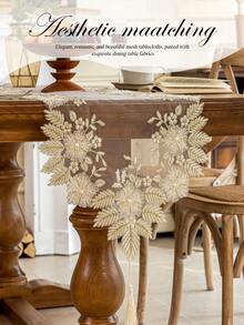 1 件 3D 刺绣花卉串珠桌旗，奢华浪漫欧式风格精致刺绣流苏装饰桌旗，适用于厨房、餐厅、客厅、家庭、派对、酒店、餐厅、婚礼、宴会、节日庆典、季节性礼物，多种尺寸可供选择