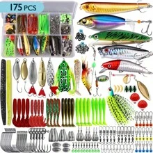 OPQ 72/115/175/369pcs Fishing Lures Kit, Tackle Box Including Animated Lure,Crankbaits,Spinnerbaits,Soft Plastic Worms, Topwater Lures,Hooks,Saltwater & Freshwater Fishing Gear For Bass,Trout, Salmon.