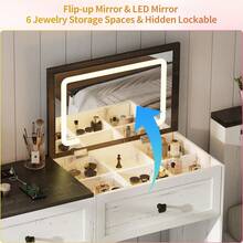 Farmhouse Vanity Desk With Flip Top Mirror And Lights,47" W Makeup Vanity With Hidden Lockable Drawer,3 Drawers And Cushioned Stool,Charging Dressing Table For Bedroom - 白色 - 查看 5