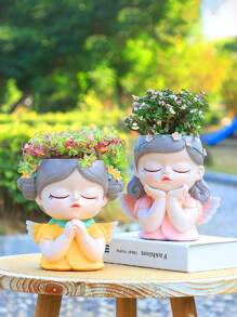 1 pièce Pot à fleurs de plante grasse en résine créatif ange fille magique, décoration de bureau à domicile, cadeau potted plant