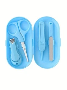 1-Set Nail Care Kit With Storage Box - Includes Nail Clippers, Scissors, Tweezers, Nail File, Safety Clippers - Light Blue, Ideal For Travel & Home Use, Travel Nail Kit|Sleek Nail Care|Secure Storage Case