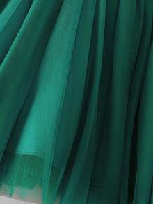 女婴苔绿色蝴蝶结装饰薄纱派对礼服，适合生日、周年纪念日和特殊场合 - 墨綠色 - 查看 6