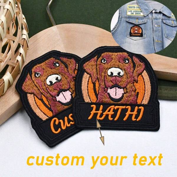 Personalized Customization Of Cute Brown Puppy With Embroidered Hook And Loop Name Patches On The Back, Suitable For Hats, Clothes, And Bags