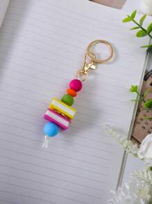 1pc Abacus, Smiling Face, Apple, Book Silicone Beaded Keychain, Women Backpack Pendant Accessory, Back To School, Teacher's Day Gift