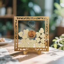 1pc Wooden Heart-Shaped Wedding Guest Book With Stand, 20pcs Heart Shapes - Fun Instant Photo Booth Sign Suitable For Wedding, Birthday, Anniversary And Special Events - Please Sign In Our Guestbook Mr & Mrs Table Decoration