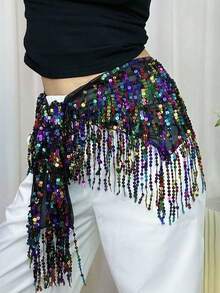 Draped Sequin Fringe Hip Accent, Dance Performance & Rave Costume Accessory - Multicolor - View 6