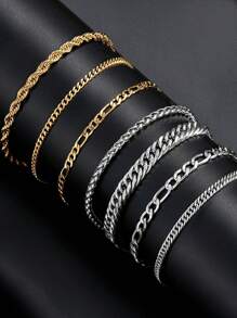 2-7pcs Casual Stainless Steel Chain Bracelet Set, Suitable For Men, Boyfriend, Father, Daily Wear, Birthday Gift