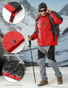 KEFITEVD Men's Winter Ski Jacket Waterproof Snow Coats Snowboard Fleece Lining Jacket Warm Parka With Hooded - Đỏ tươi - Xem 2