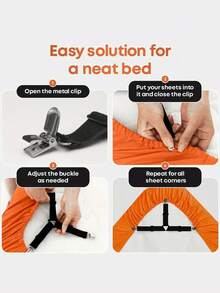 4 件套床单固定带床单固定扣 - 可调节弹性床单固定器，适用于褶皱床单