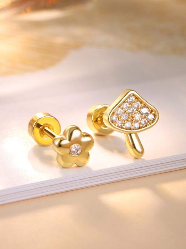 Leocuci Brincos com 2 peças de costas planas para mulheres, lindos e delicados, banhados a ouro 14K, hipoalergênicos e confortáveis, brincos com costas planas para piercing de cartilagem, tragus e hélice