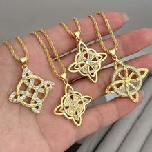 Ciondolo alla moda a nodo dorato in vari stili, collana con amuleto slavo in rame intarsiato di zirconi cubici, unisex, adatta come regalo per le vacanze/regali affascinanti