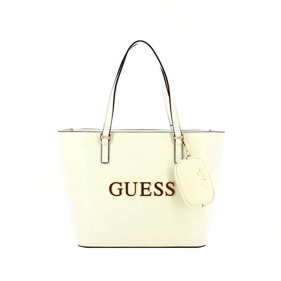 GUESS Fashionable Versatile Casual Simple Tote Bag - Beige - View 1